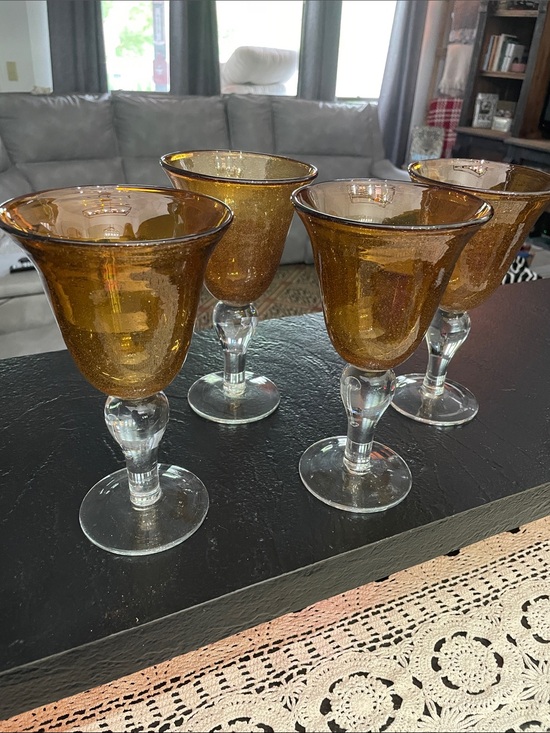 Other - HBG Amber Glass Goblet Set -Elegant Amber Stemware (Set of 4) No chips or cracks
